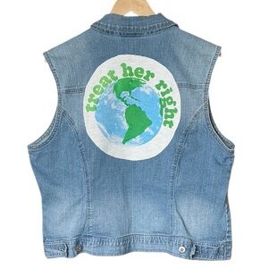 Earth Day Mother Earth Upcycled Denim Vest